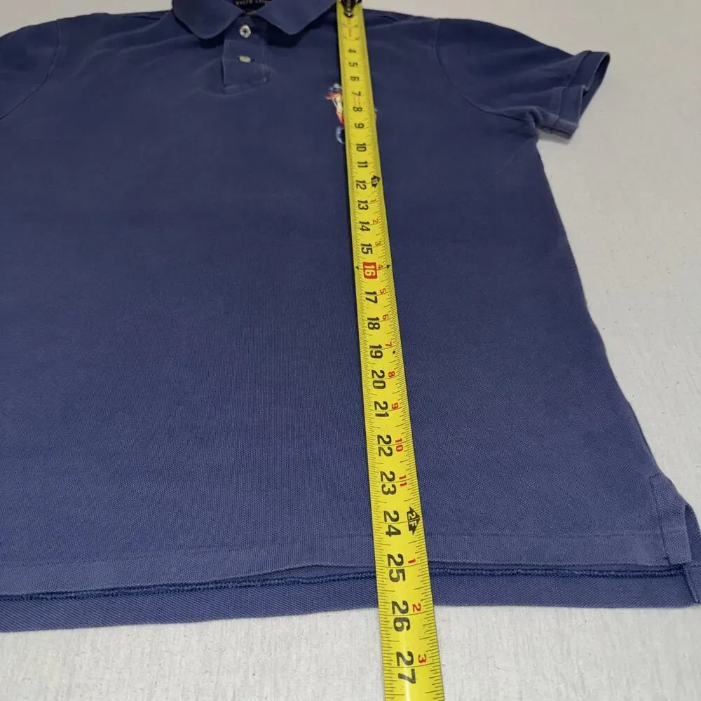 RARE Ralph Lauren Custom Classic Fit M Rainbow Big Pony Polo Shirt Mens Navy
